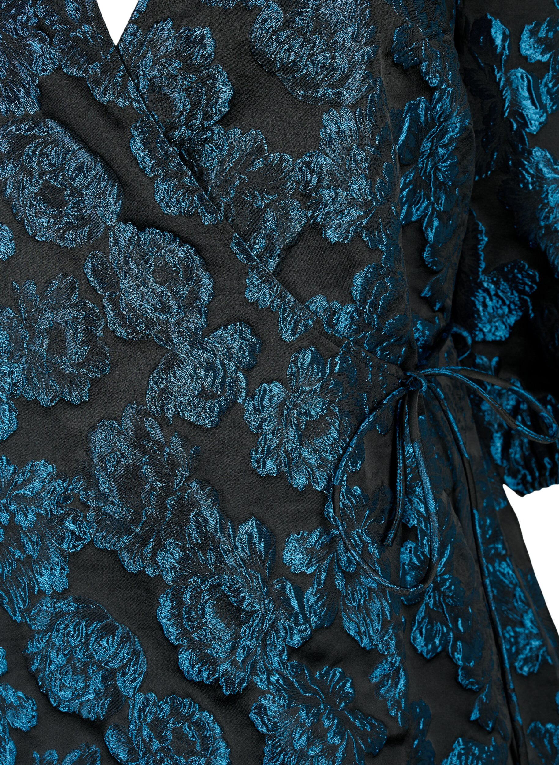 Zizzi Jacquard-Wickelkleid mit 3/4-&Auml;rmeln, Black Blue, Packshot image number 2