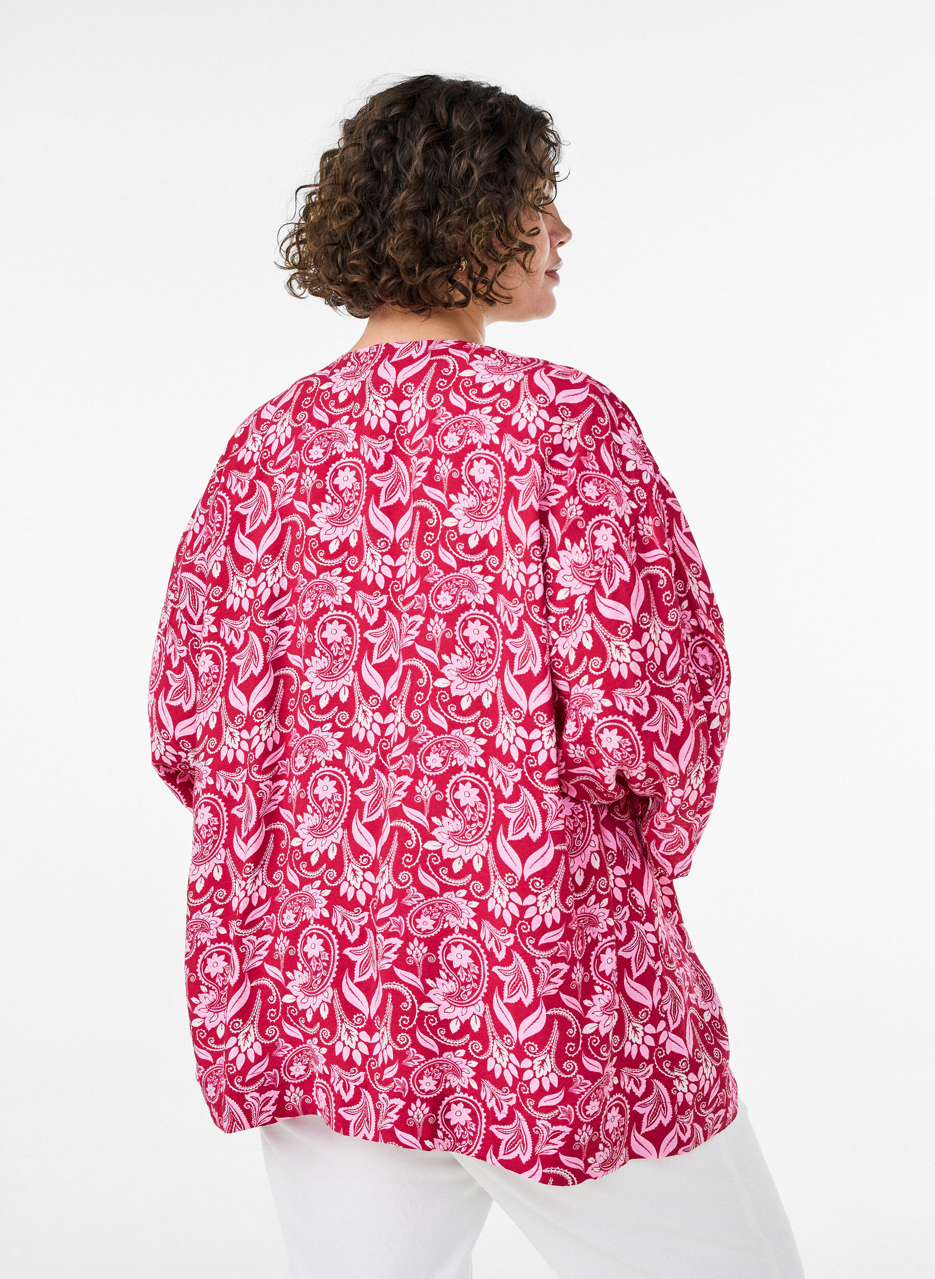ZizziKurzer Kimono aus Viskose mit 3/4-&Auml;rmeln, Pink, Model image number 2