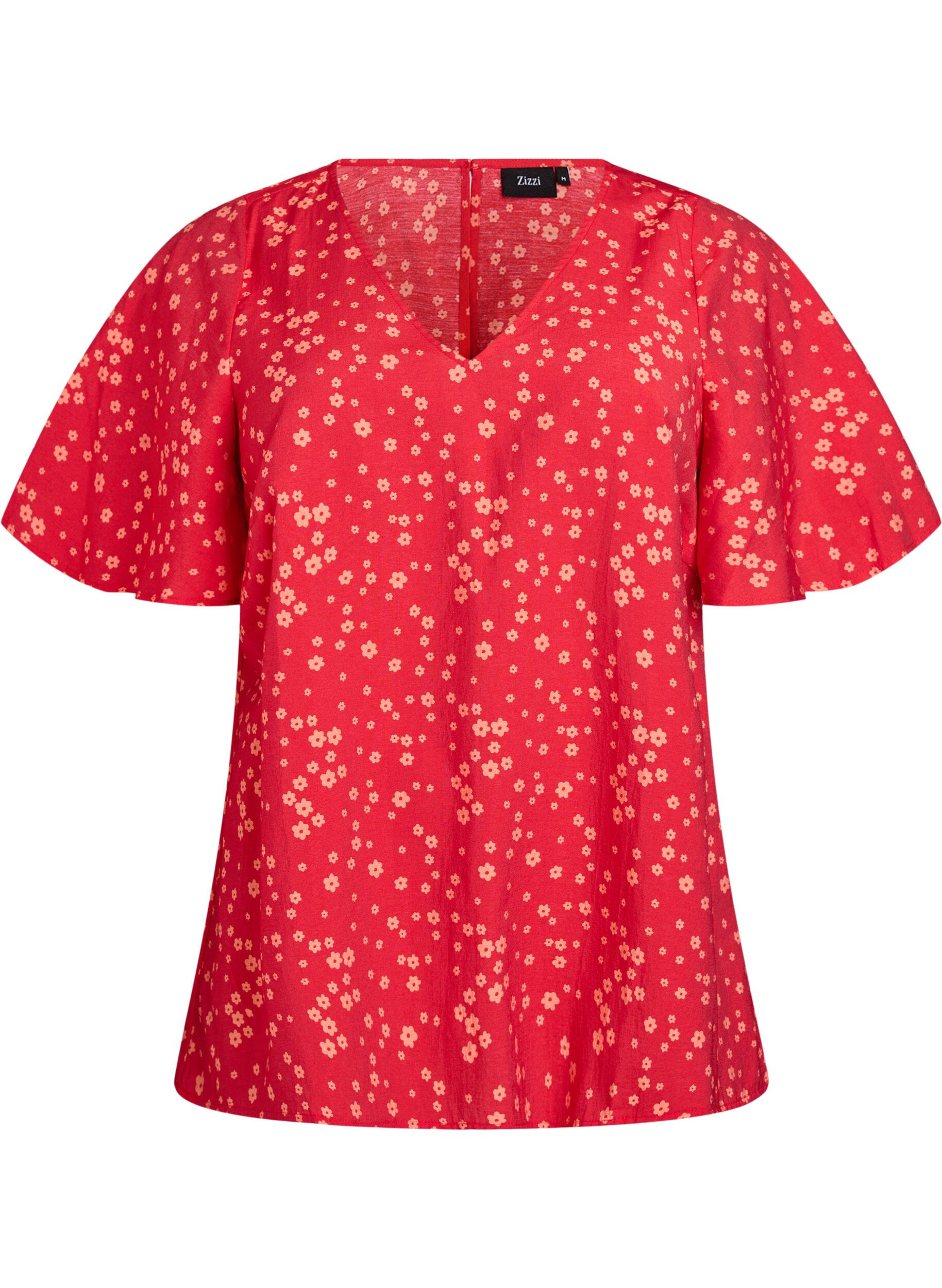 Zizzi Bluse mit Blumenmuster und Fledermaus&auml;rmeln, Rot, Packshot image number 0