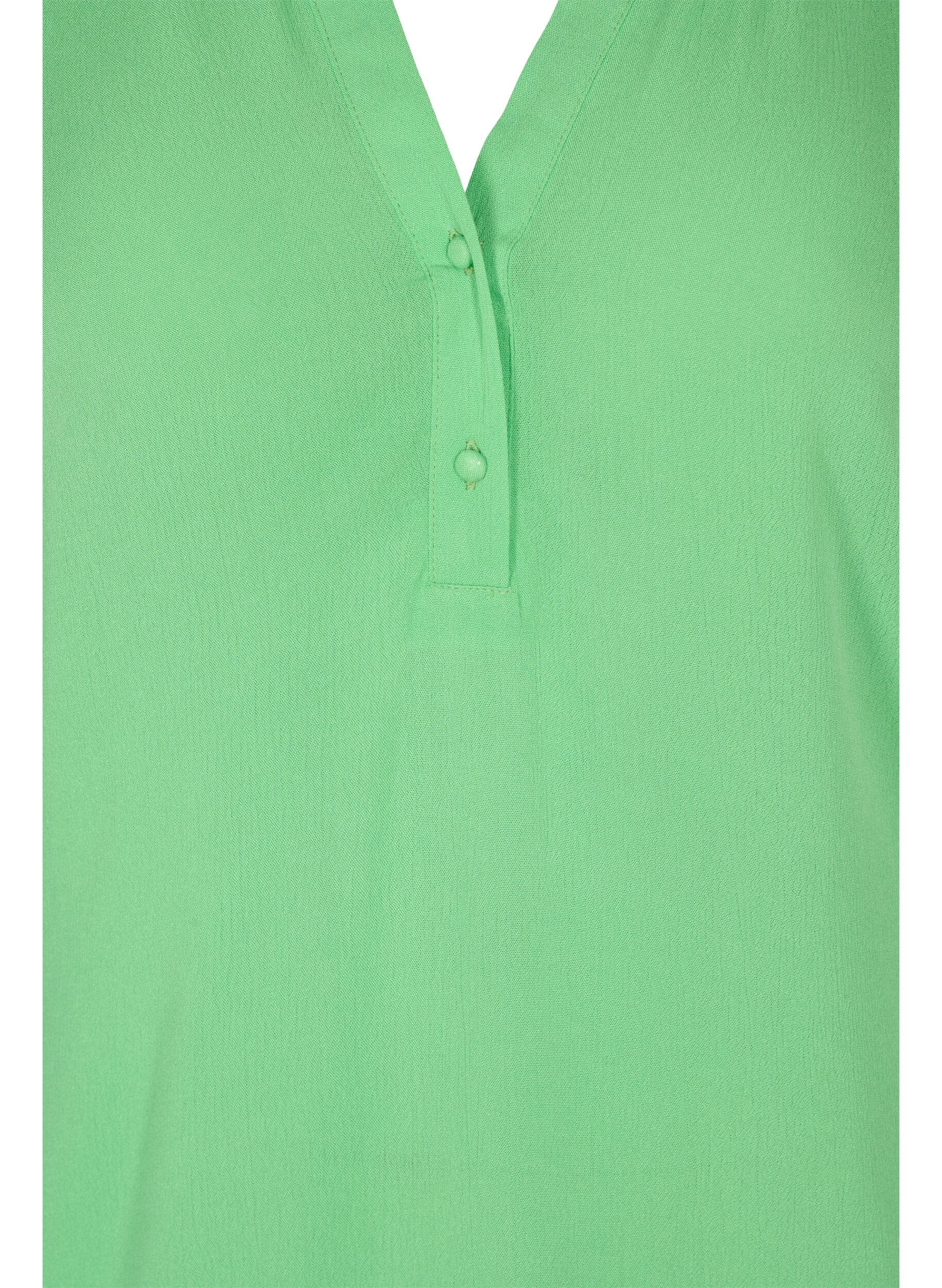 Zizzi Viskosebluse mit 3/4-&Auml;rmeln und V-Ausschnitt, Summer Green, Packshot image number 2