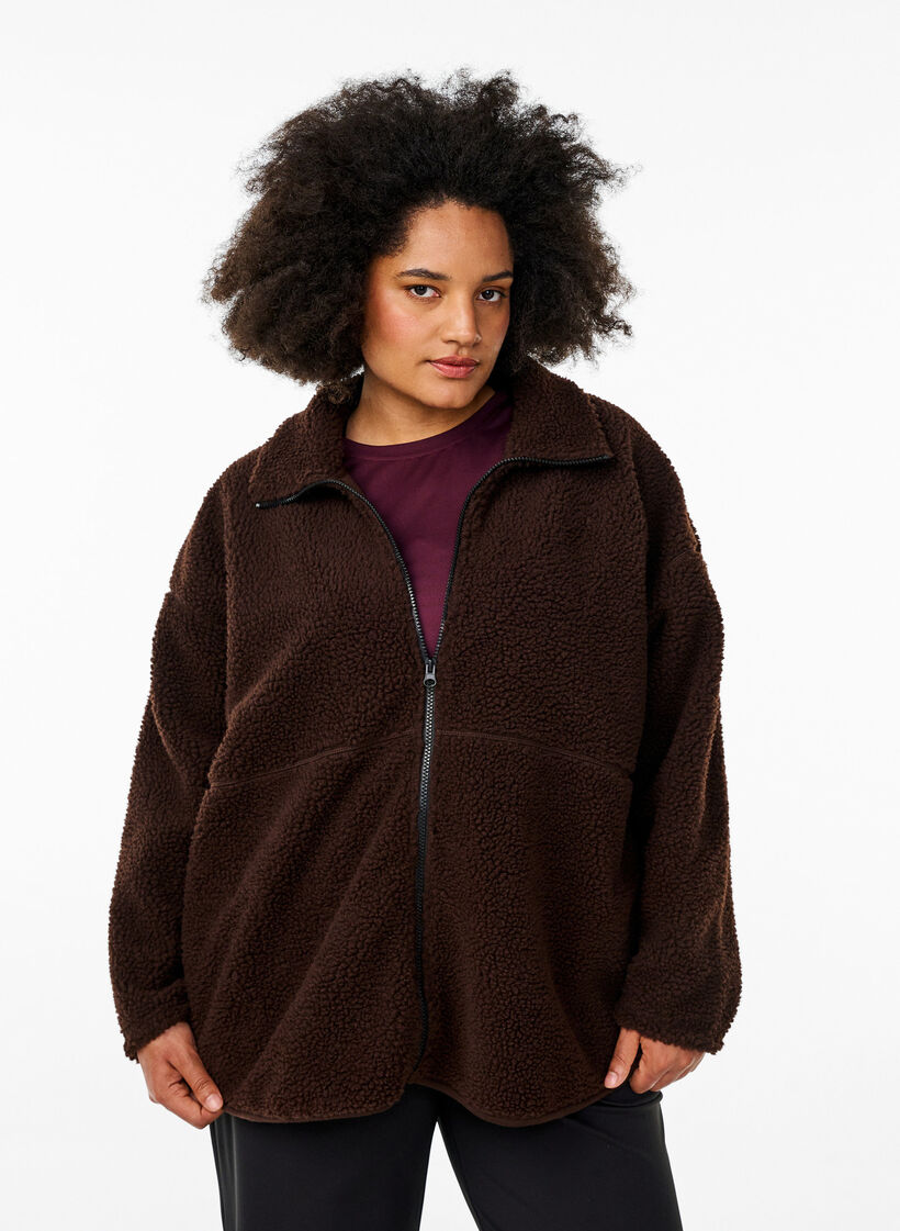 Sportliche Teddyfleece-Jacke mit Reißverschluss, Braun, Model image number 0