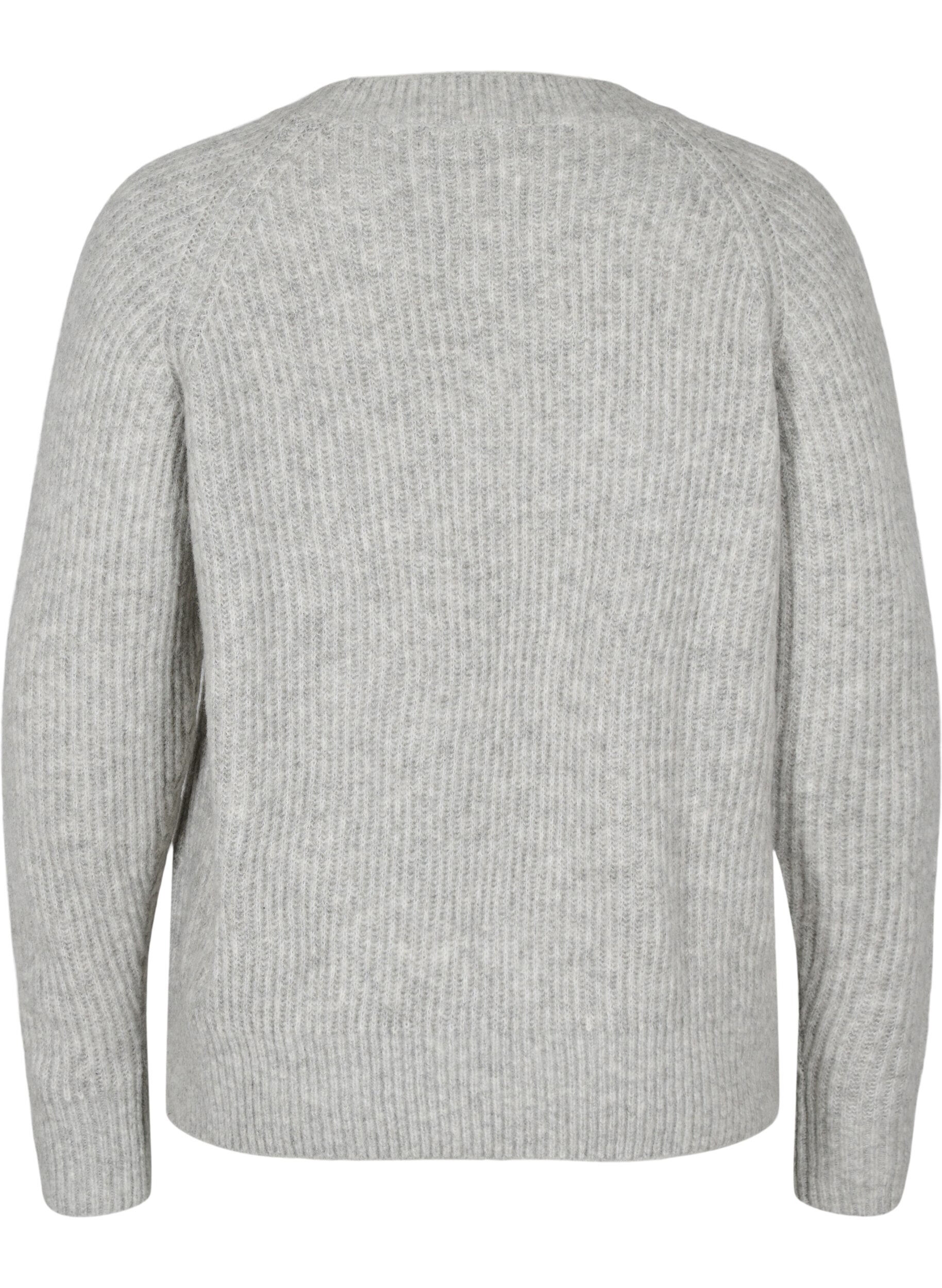 Zizzi Melierter Strickpulli mit Perlenkn&ouml;pfen, Light Grey Melange, Packshot image number 1