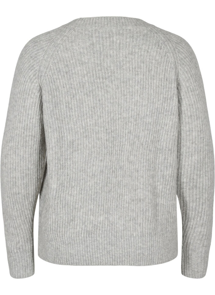 Melierter Strickpulli mit Perlenknöpfen, Light Grey Melange, Packshot image number 1
