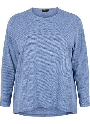 Melange Bluse mit rund um den Neck und langen Ärmel, Blue Bonnet, Packshot image number 0