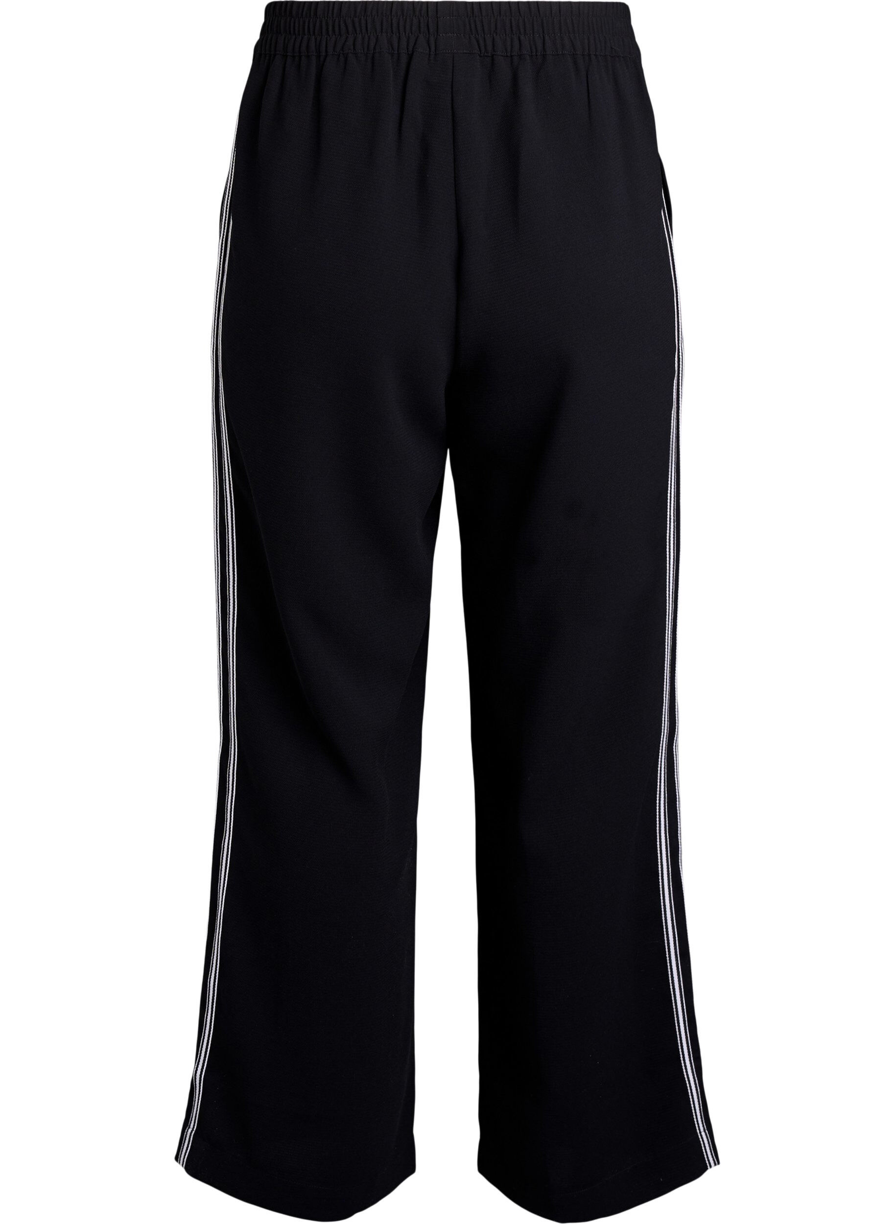 Zizzi Hose mit geradem Bein und Streifendetails, Schwarz, Packshot image number 1