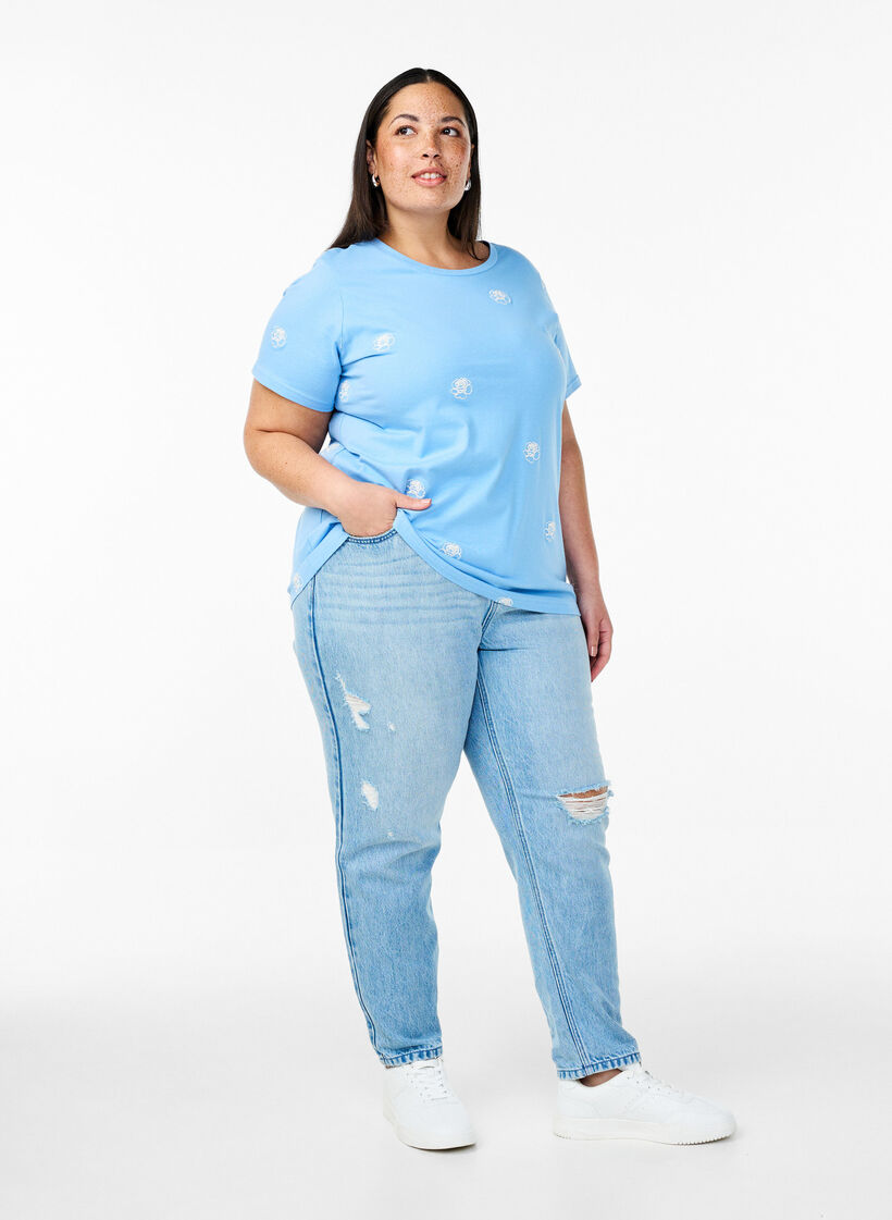 Mille Mom Fit Jeans mit Destroyed-Details, Light Blue Denim, Model image number 0