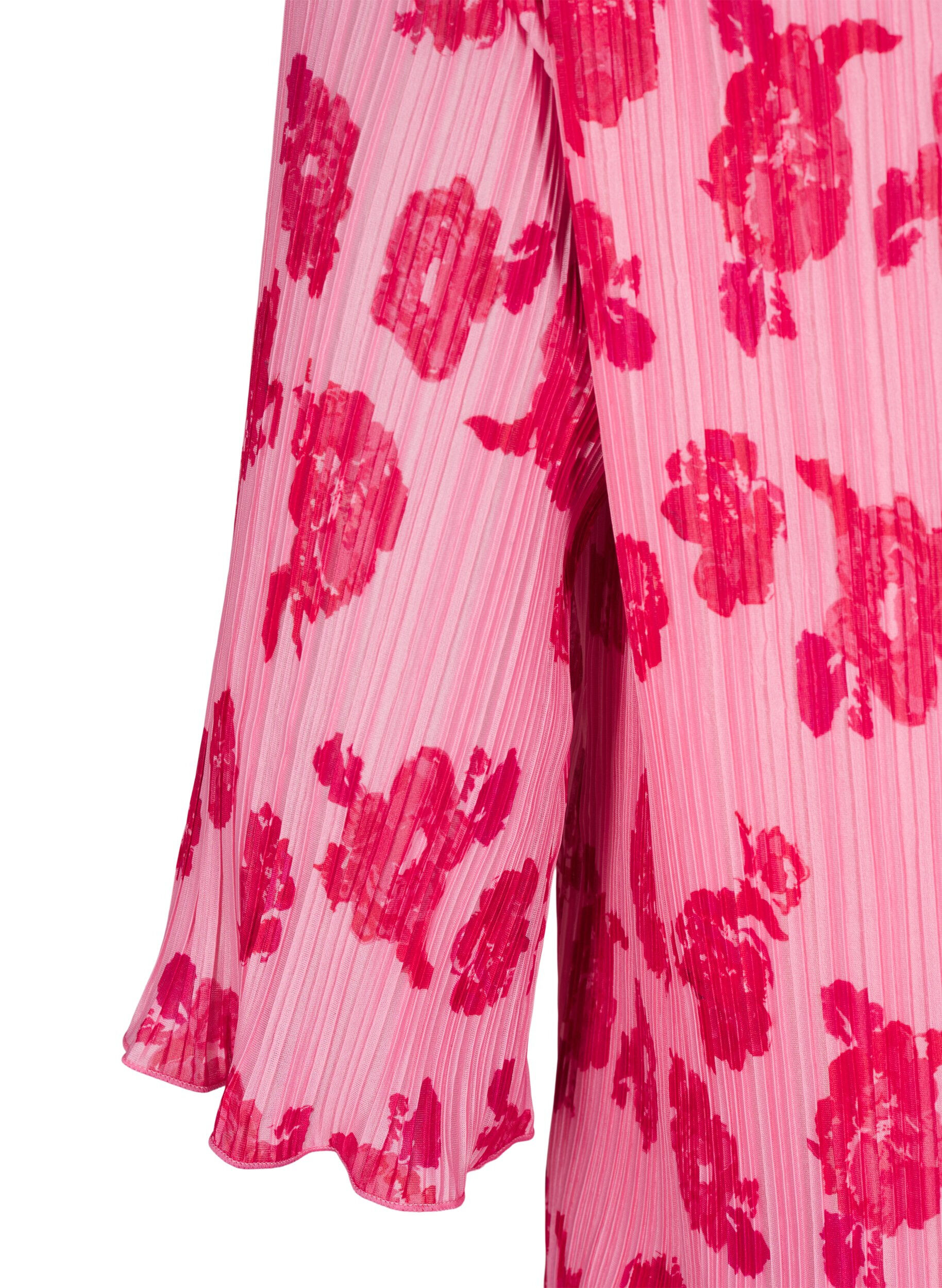 Zizzi Plisseekleid mit 3/4-&Auml;rmeln, Rot, Packshot image number 3