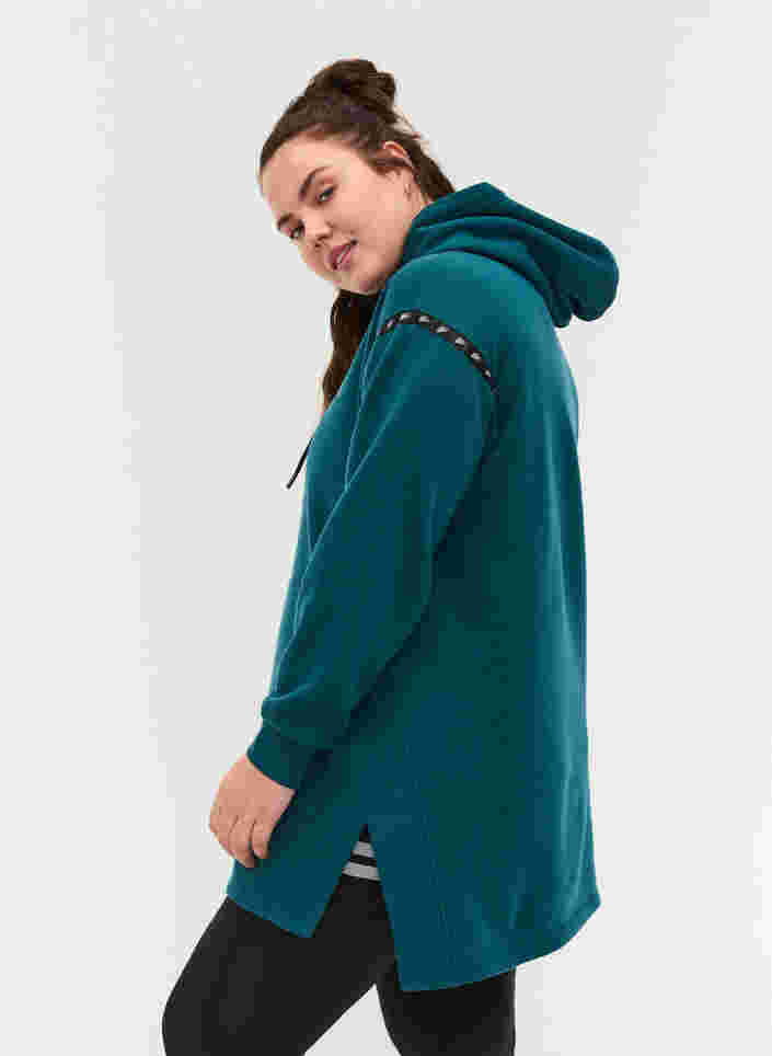 Langes Sweatshirt mit Schlitz und Tasche, Deep Teal, Model image number 1