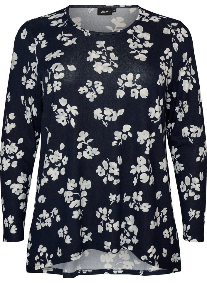 Bluse mit Blumenmuster und langen &Auml;rmeln, Blau, Packshot image number 0