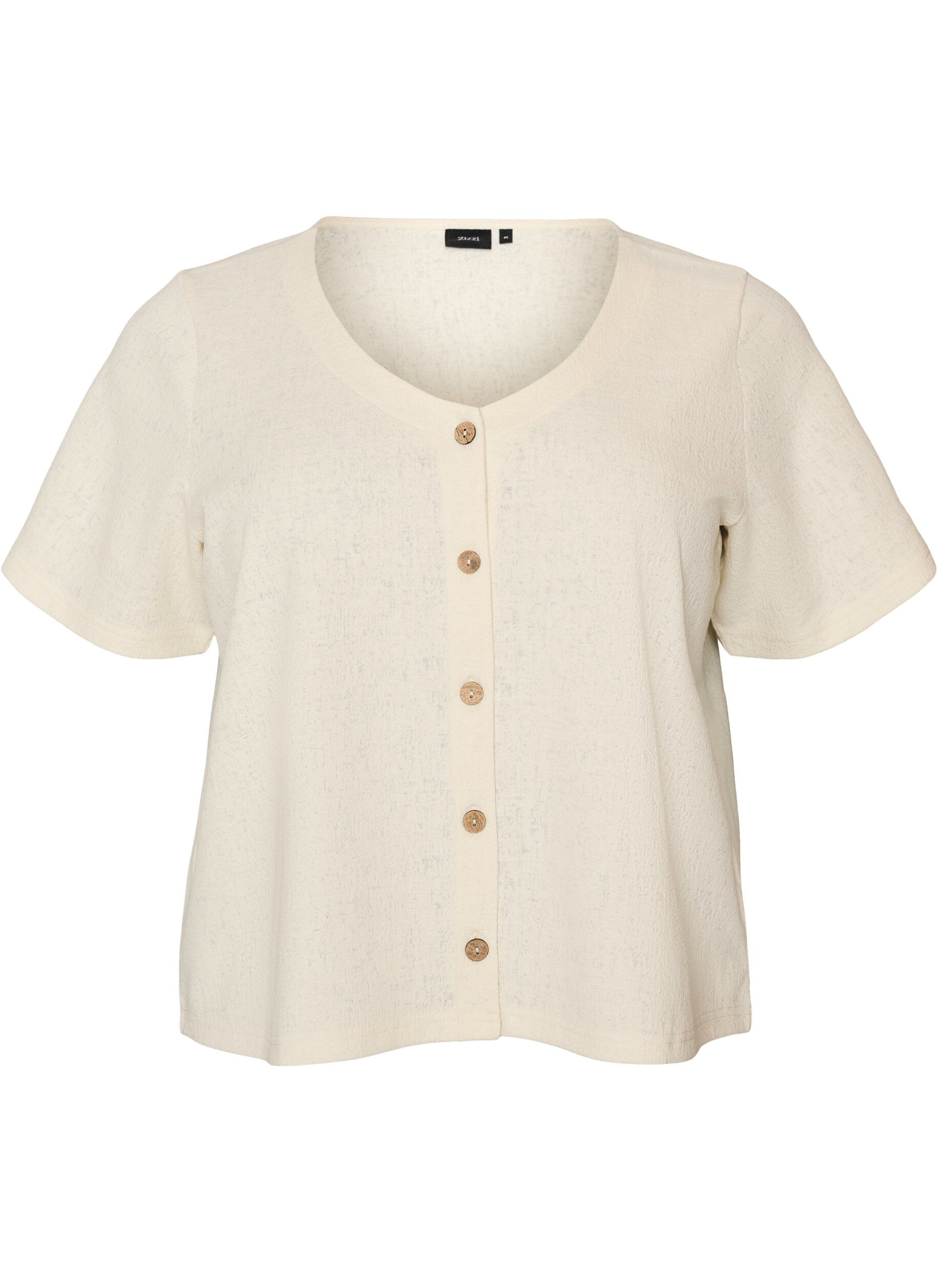 ZizziStrukturierte Bluse aus Baumwolle mit Knopfleiste, Vanille, Packshot image number 0