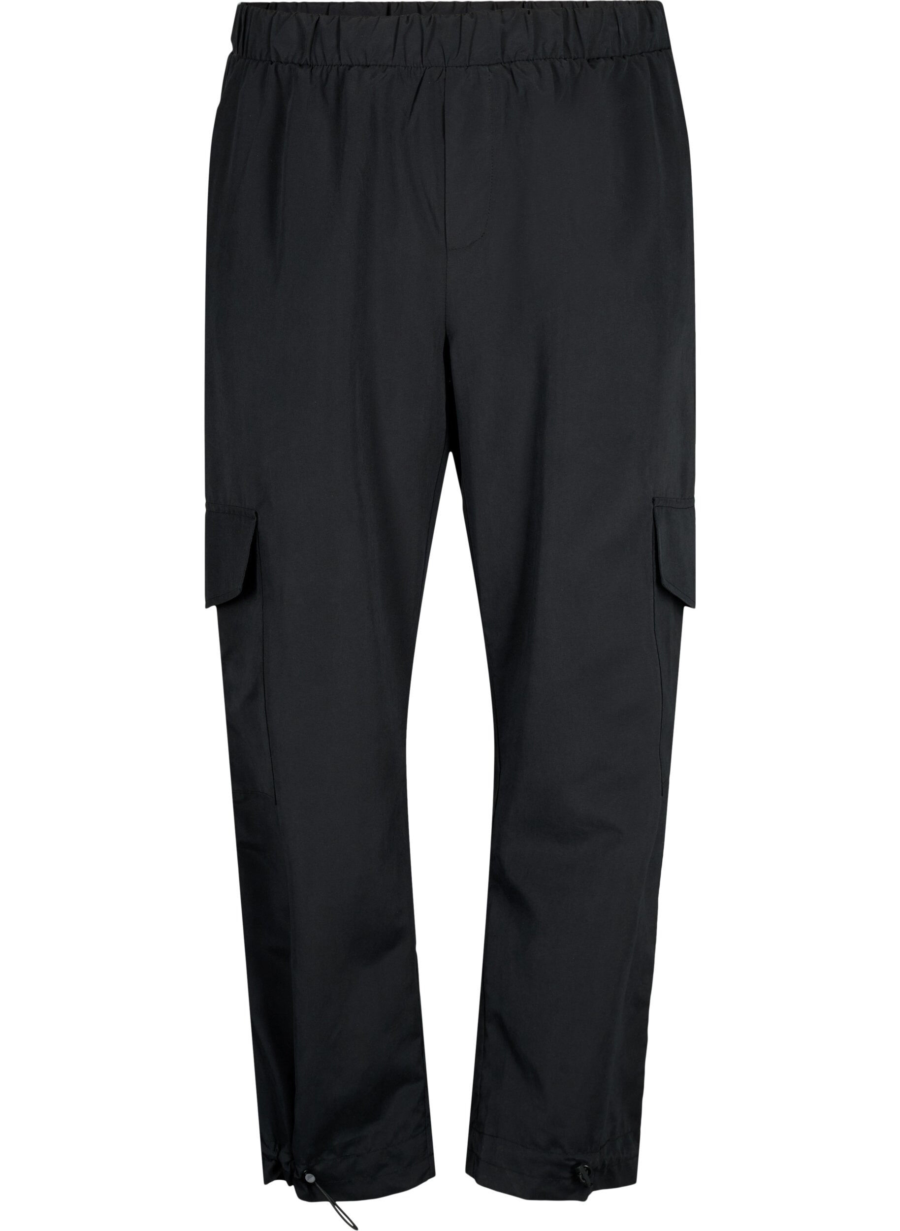 Zizzi Cropped Cargohose mit verstellbarem Gummizug, Black, Packshot image number 0