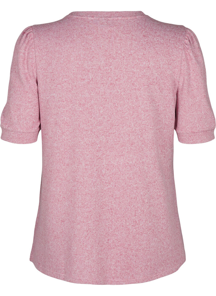 Bluse mit Knopfdetail und kurzen Puffärmeln, Rot, Packshot image number 1