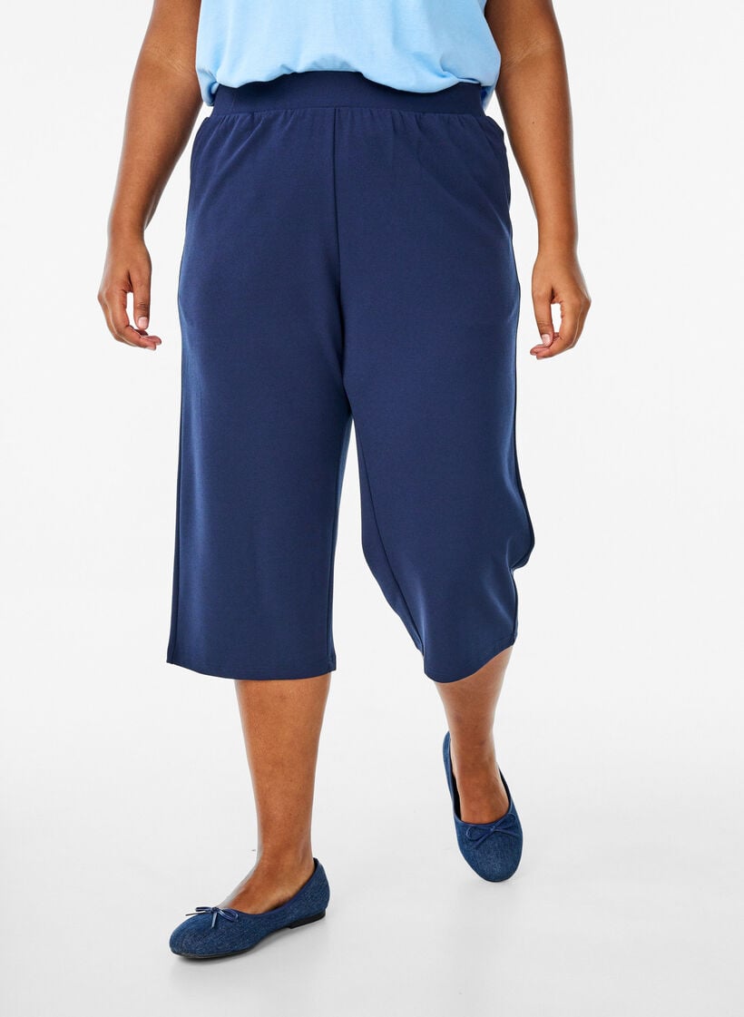 Hochtaillierte Knickerbocker mit lockerem Schnitt, Blau, Model image number 2