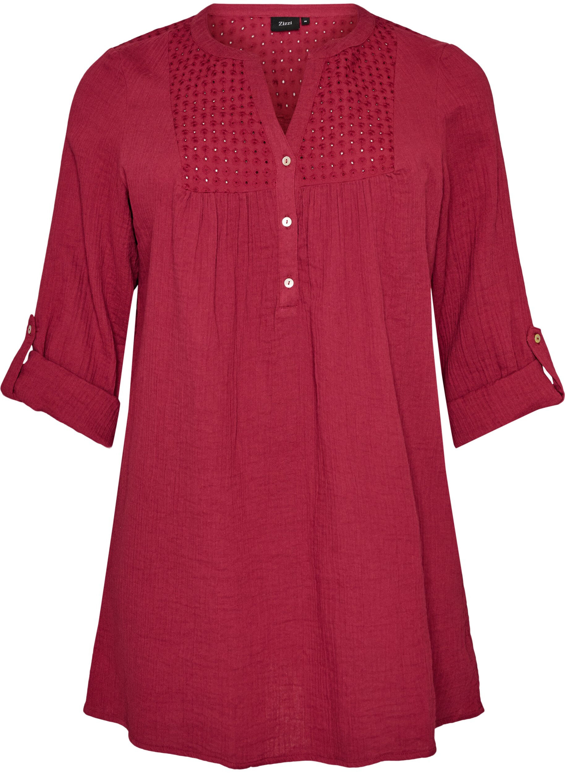 ZizziTunika aus Baumwollmusselin mit Broderie Anglaise, Rot, Packshot image number 0