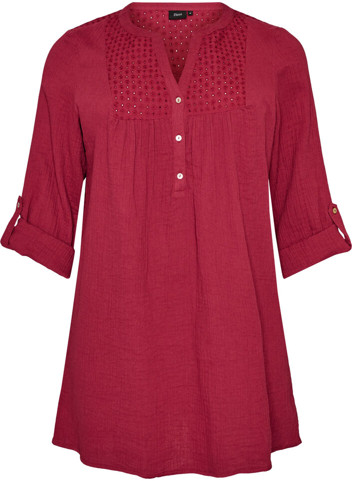 Tunika aus Baumwollmusselin mit Broderie Anglaise, Rot, Packshot image number 0