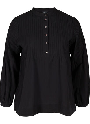 Langarm Bluse aus Baumwolle, Black, Packshot image number 0