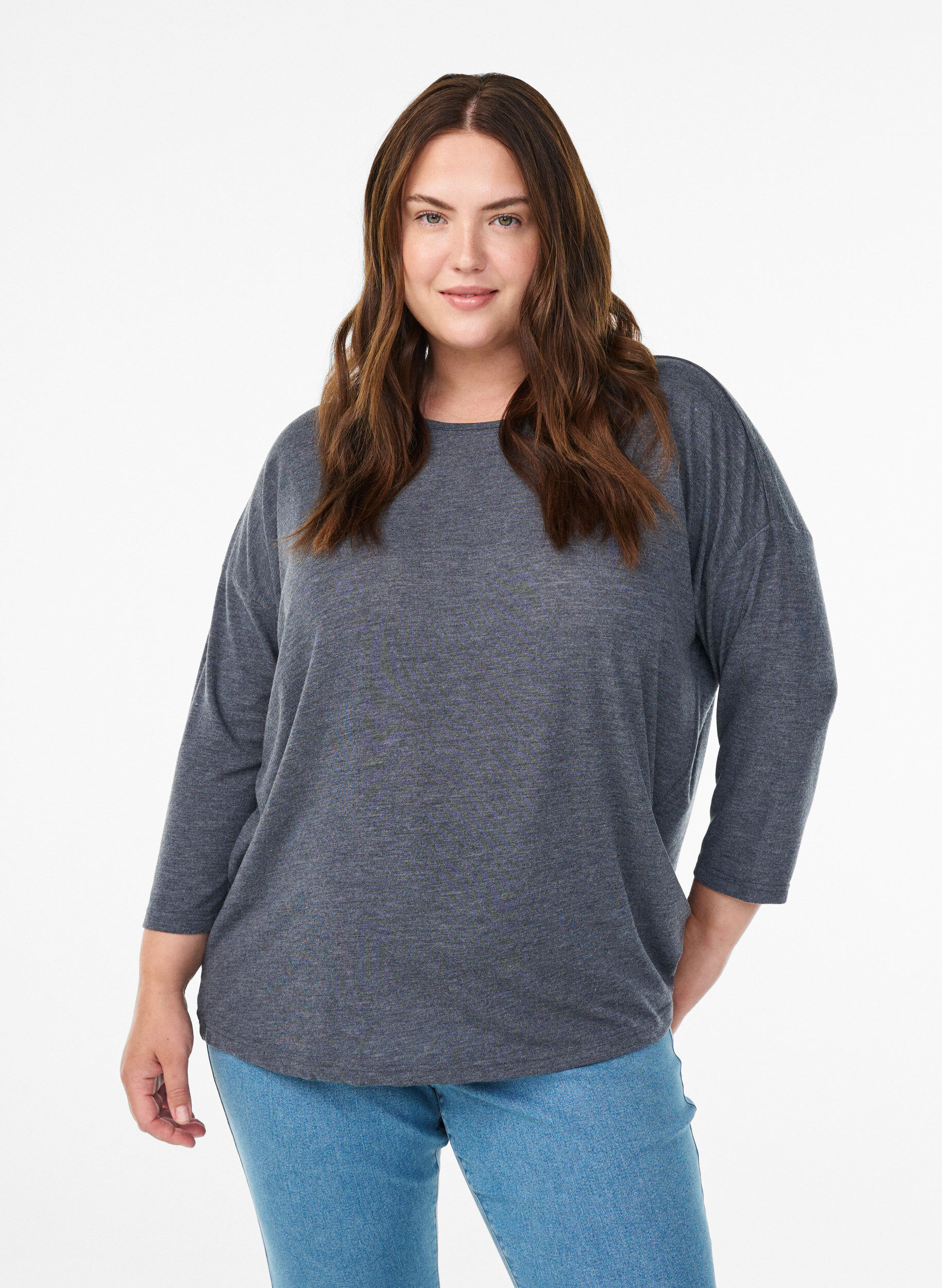 Bluse aus Jersey mit 3/4-&Auml;rmeln, Grau, Model