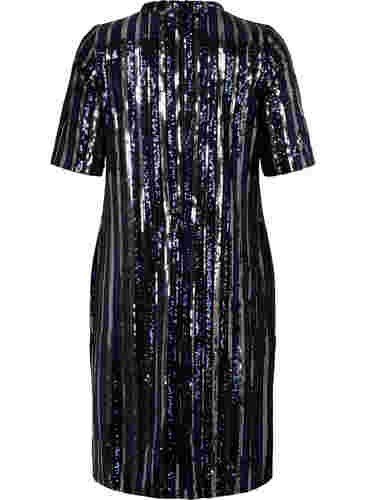 Kurzärmeliges Paillettenkleid mit Schlitz, Evening Blue Stripe , Packshot image number 1
