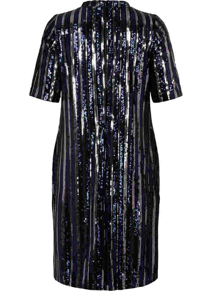 Kurzärmeliges Paillettenkleid mit Schlitz, Evening Blue Stripe , Packshot image number 1