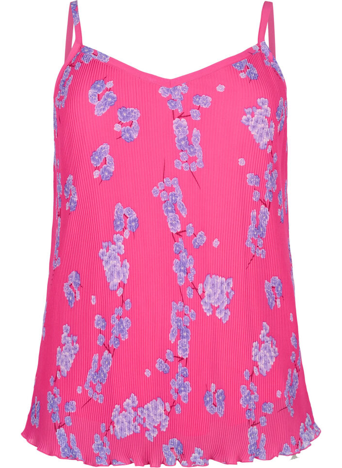 Plissiertes ärmelloses Top, Beetroot Purple AOP, Packshot image number 0