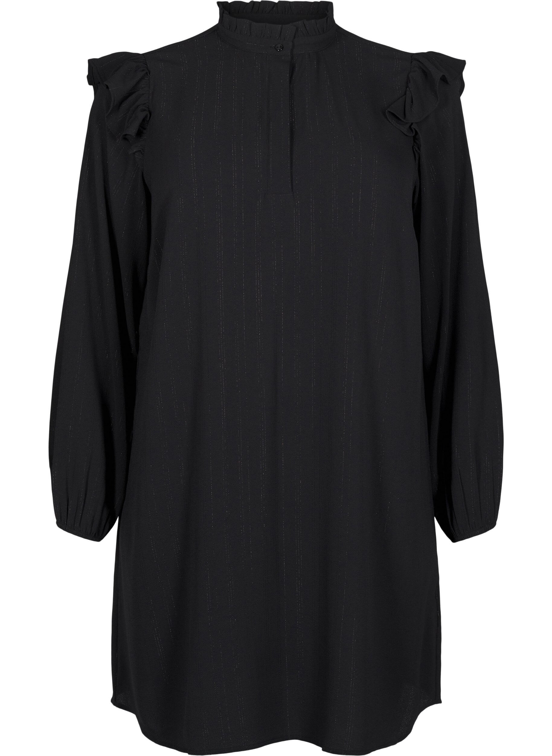 ZizziKurzes Kleid mit R&uuml;schen und Glitzer , Schwarz, Packshot image number 0