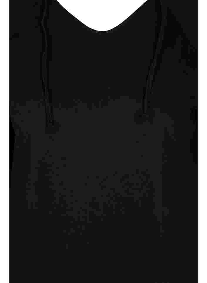 Sweatkleid mit Kapuze und Printdetails, Black Solid, Packshot image number 2