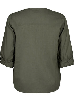 Hemdbluse aus Baumwolle mit V-Ausschnitt, Thyme, Packshot image number 1