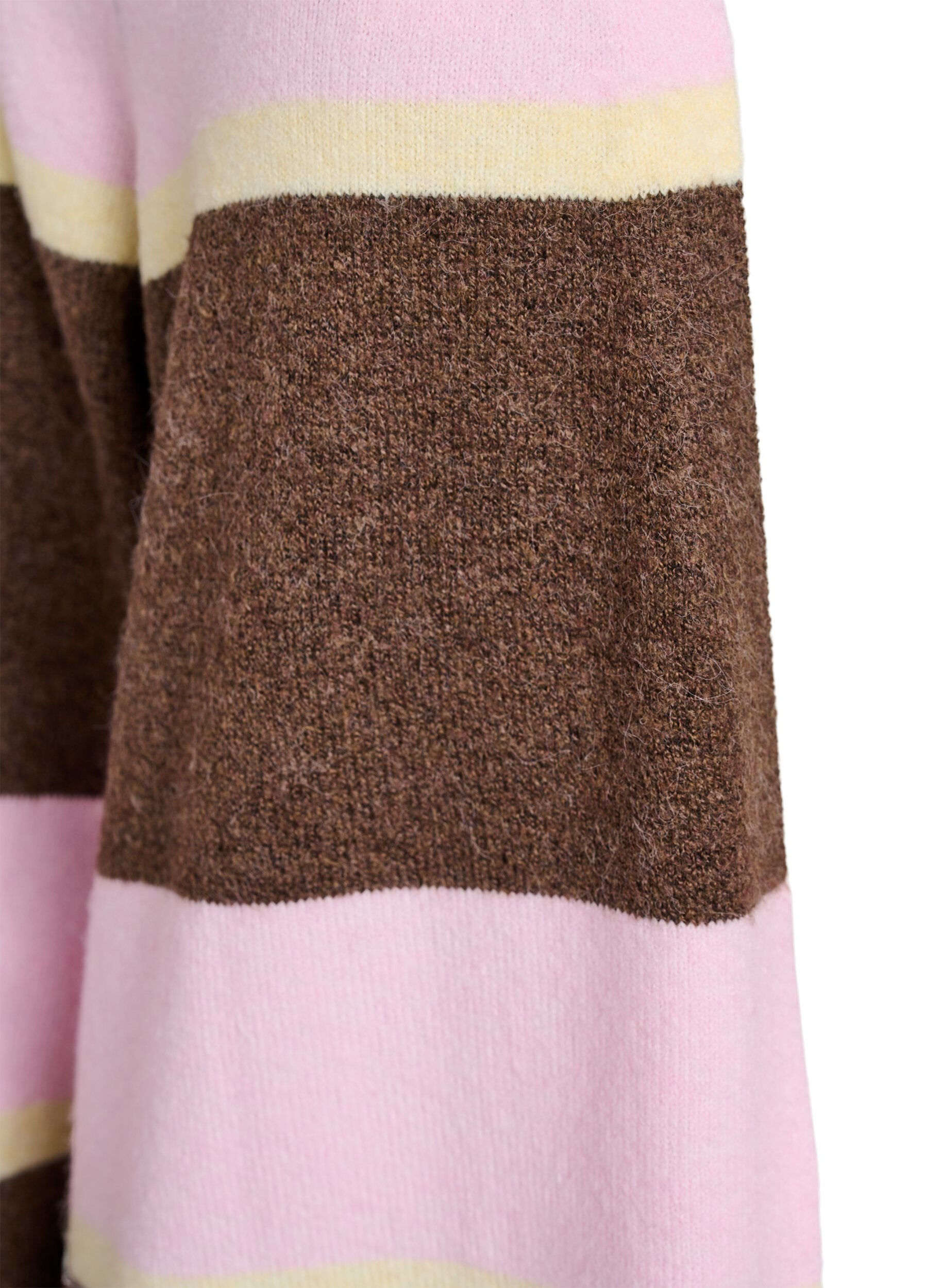 Zizzi Lange Strickjacke mit breiten Streifen, Braun, Packshot image number 2