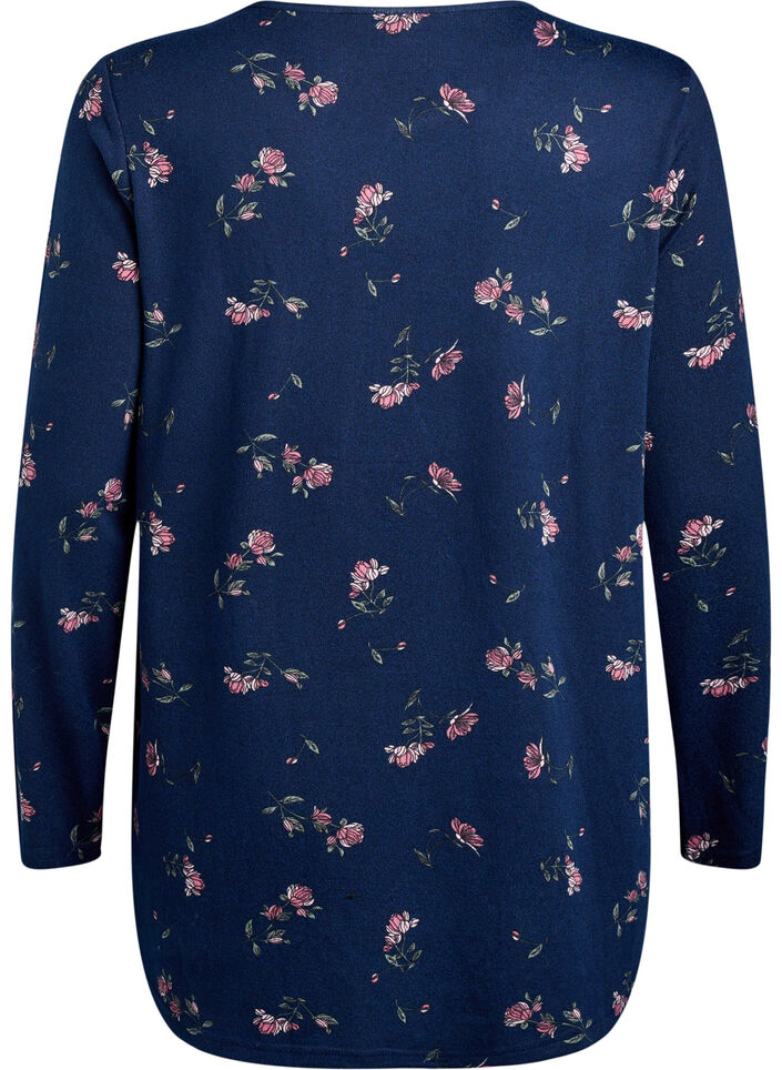  Bluse mit Blumenmuster und langen &Auml;rmeln, Blau, Packshot image number 1