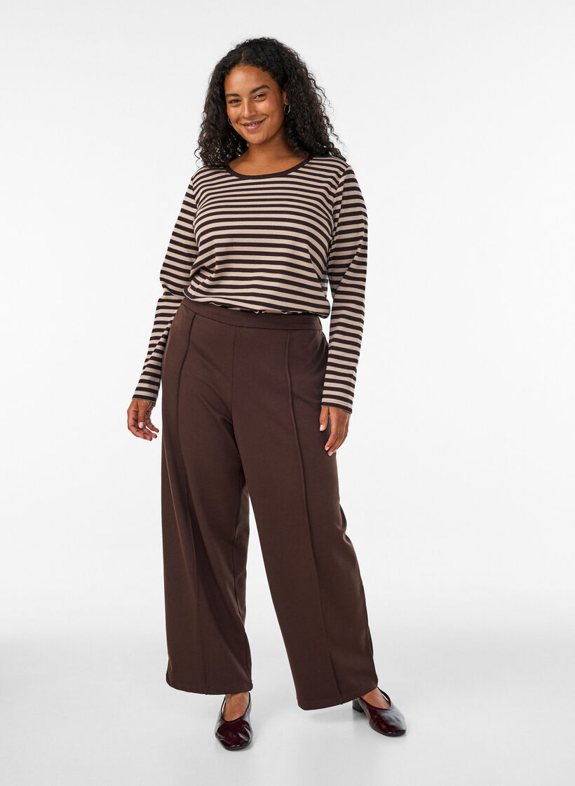 Gestreifte Bluse mit langen &Auml;rmeln, Braun, Model image number 1