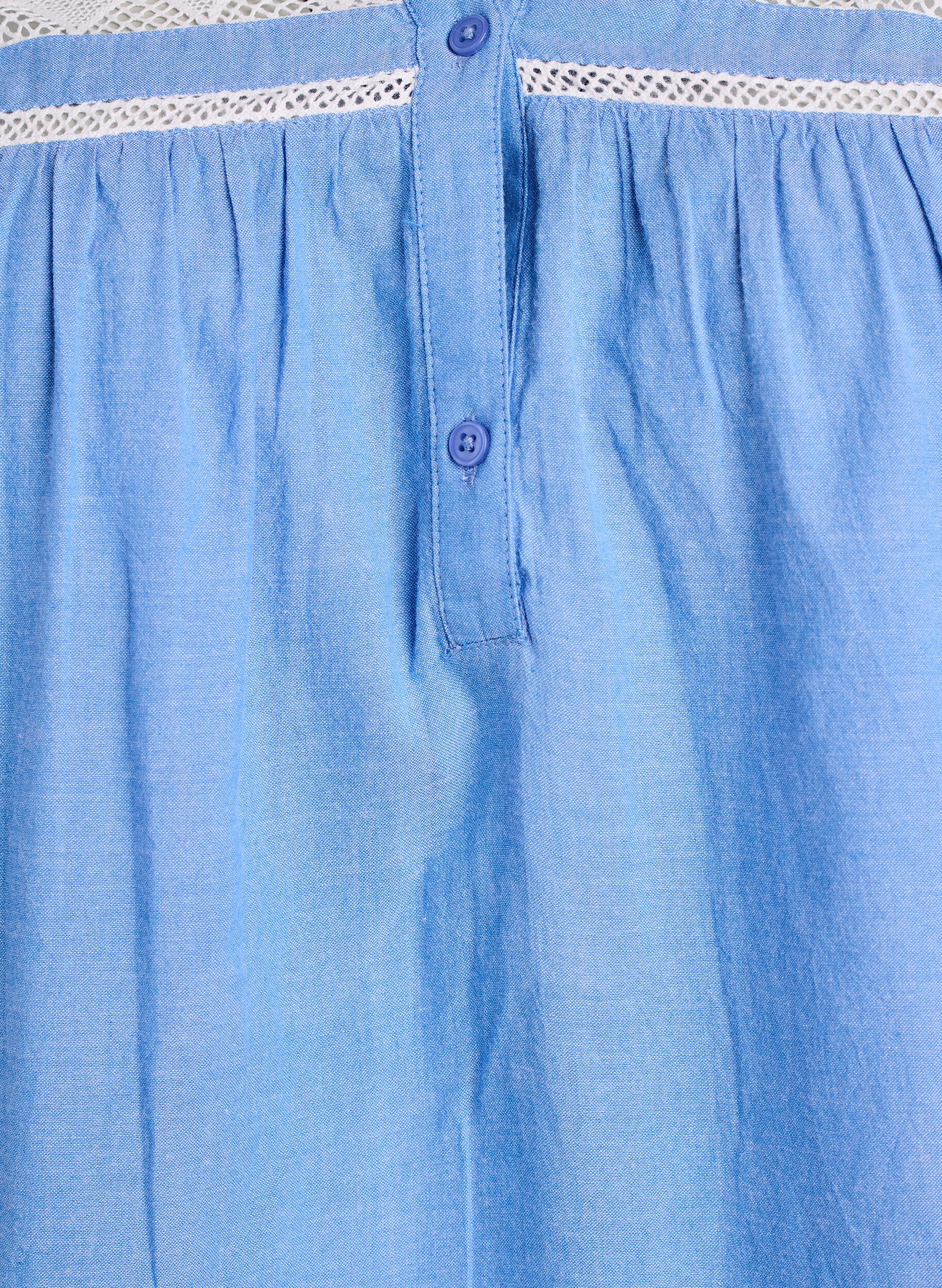 Zizzi&Auml;rmellose Bluse aus Baumwolle mit R&uuml;schenkanten, Blau, Packshot image number 2