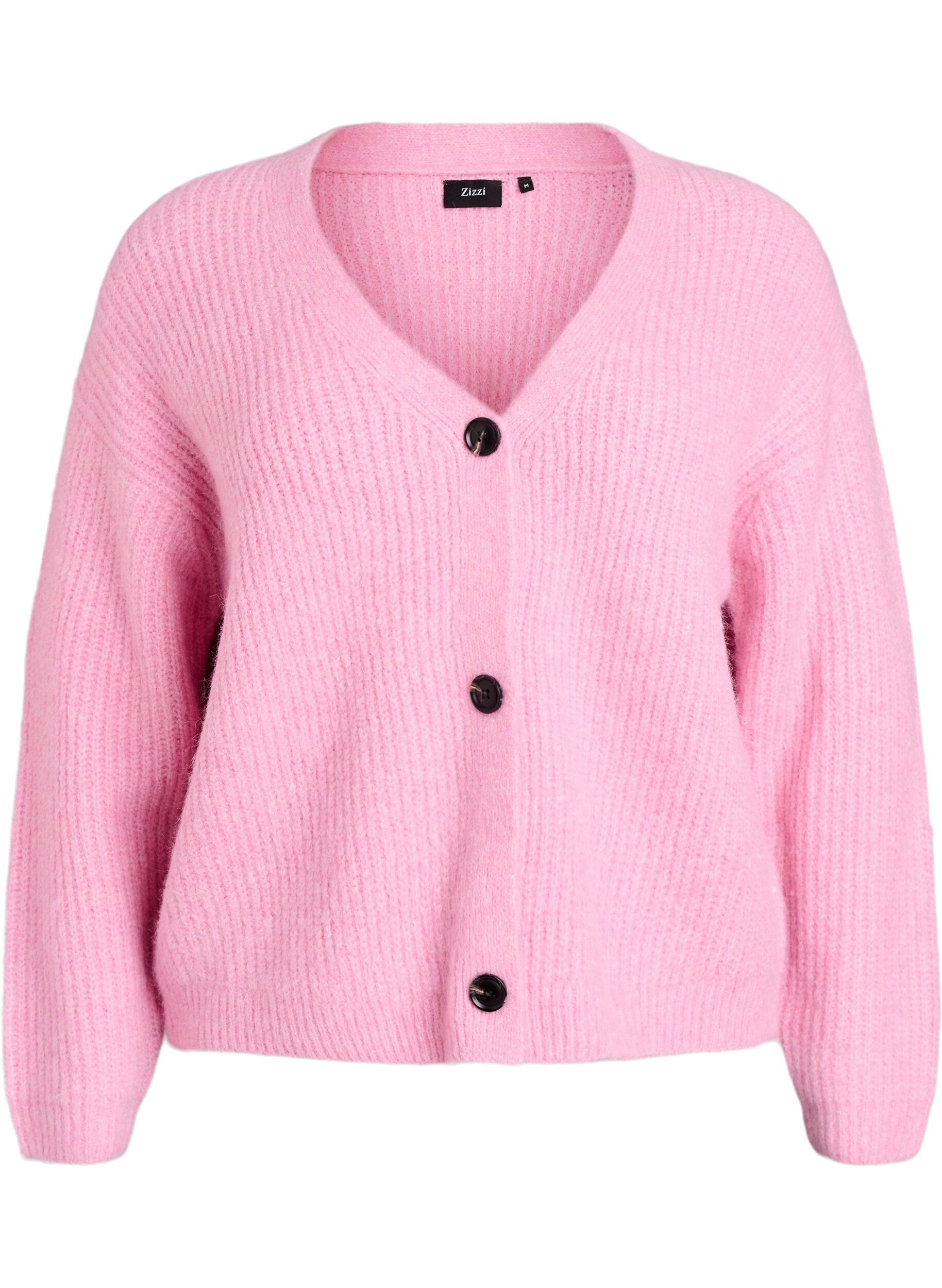 Zizzi Strickjacke mit V-Ausschnitt, Pink, Packshot image number 0