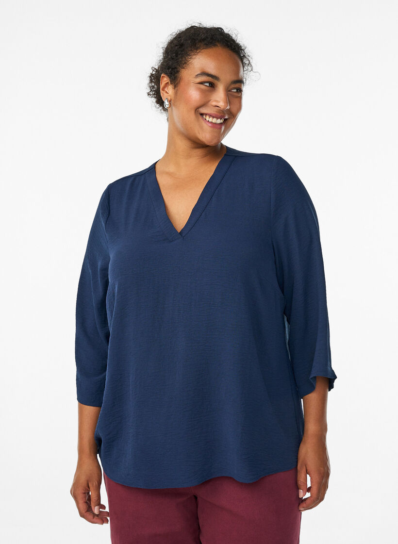  Bluse mit 3/4-&Auml;rmeln, Blau, Model image number 0