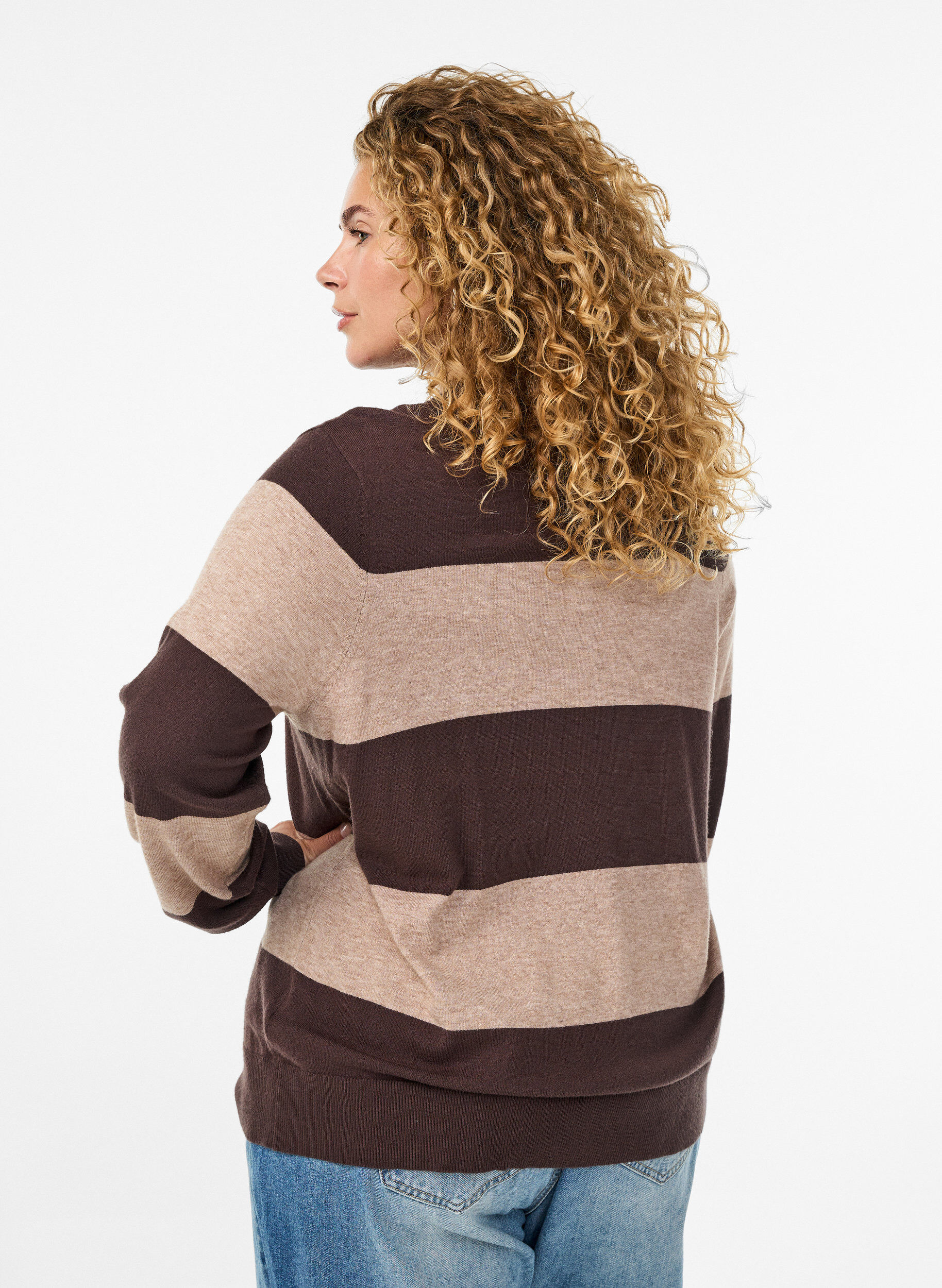 Zizzi Strickbluse mit Kragen, Braun, Model image number 2