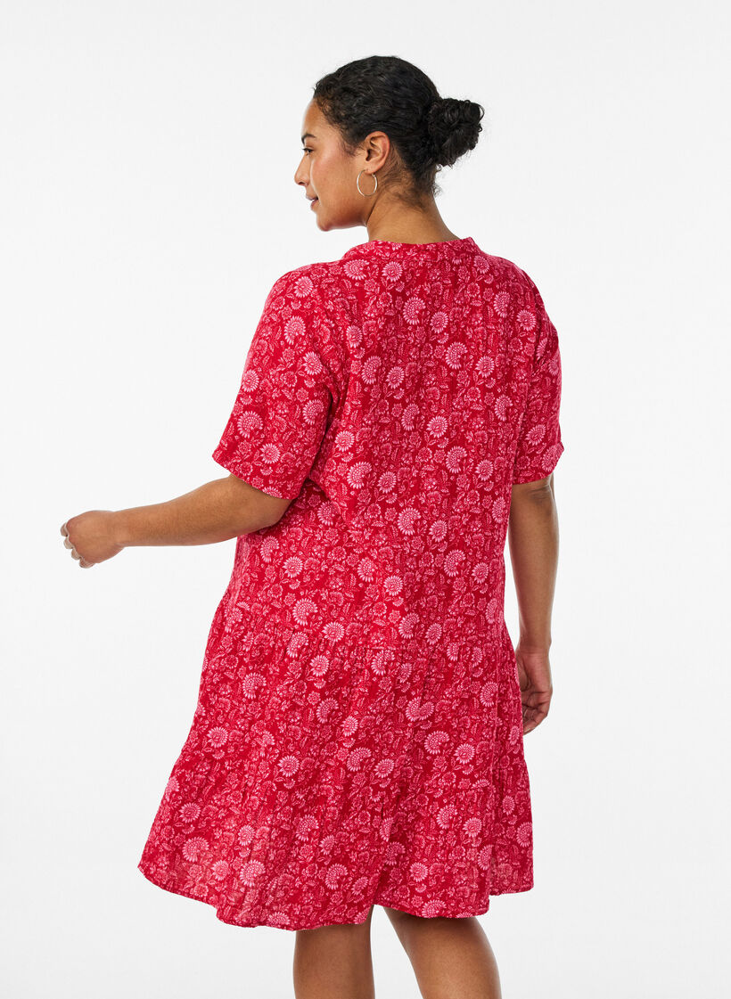 Kurzes A-Linien-Kleid aus Baumwollmusselin, Rot, Model image number 2