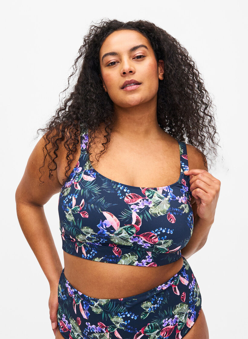 Bedrucktes Bikini-Top mit verstellbaren Trägern, Deep Palm AOP, Model image number 0