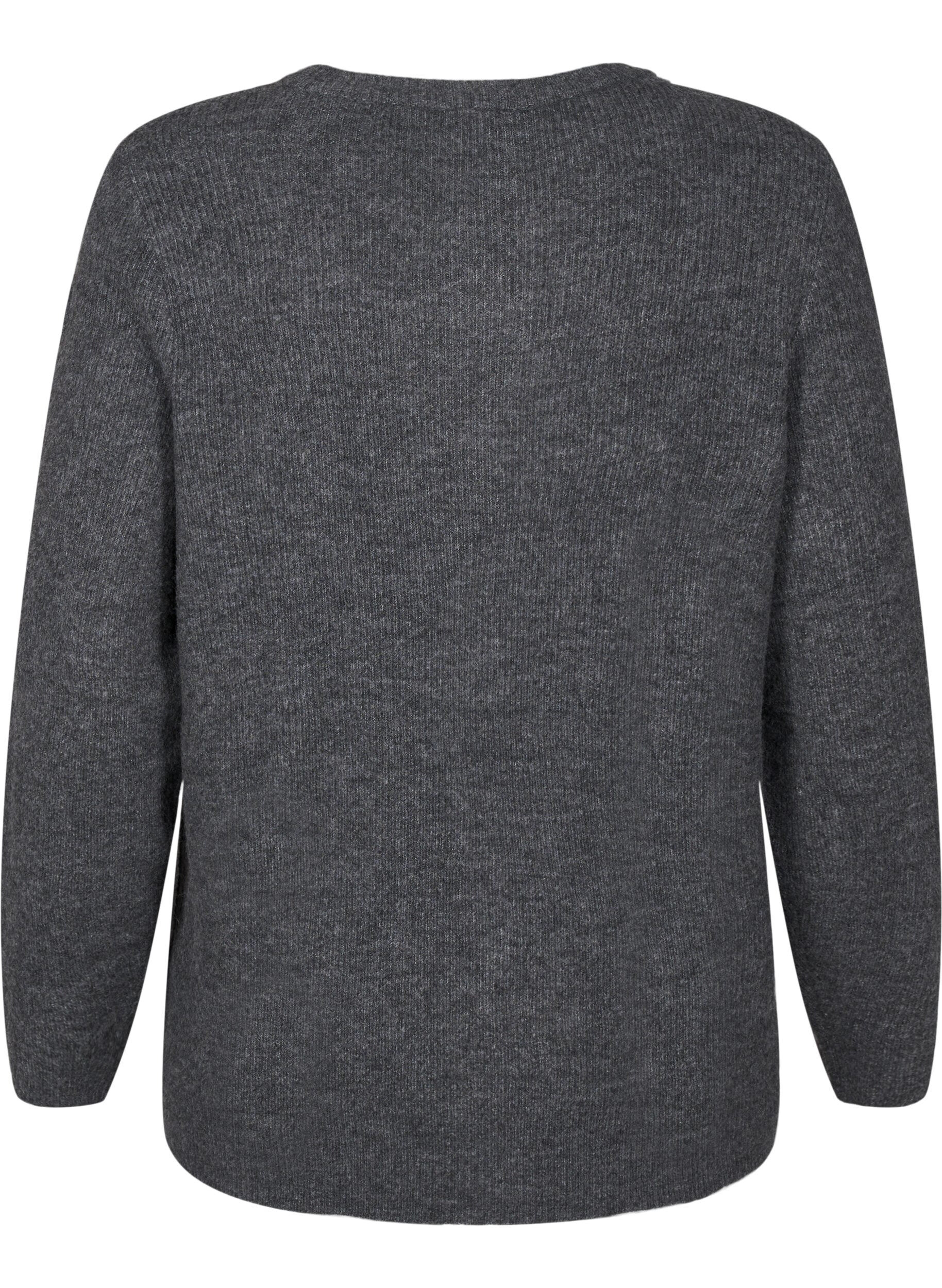 Zizzi Melange-Pullover mit Rundhalsausschnitt, Dark Grey Black Mel., Packshot image number 1