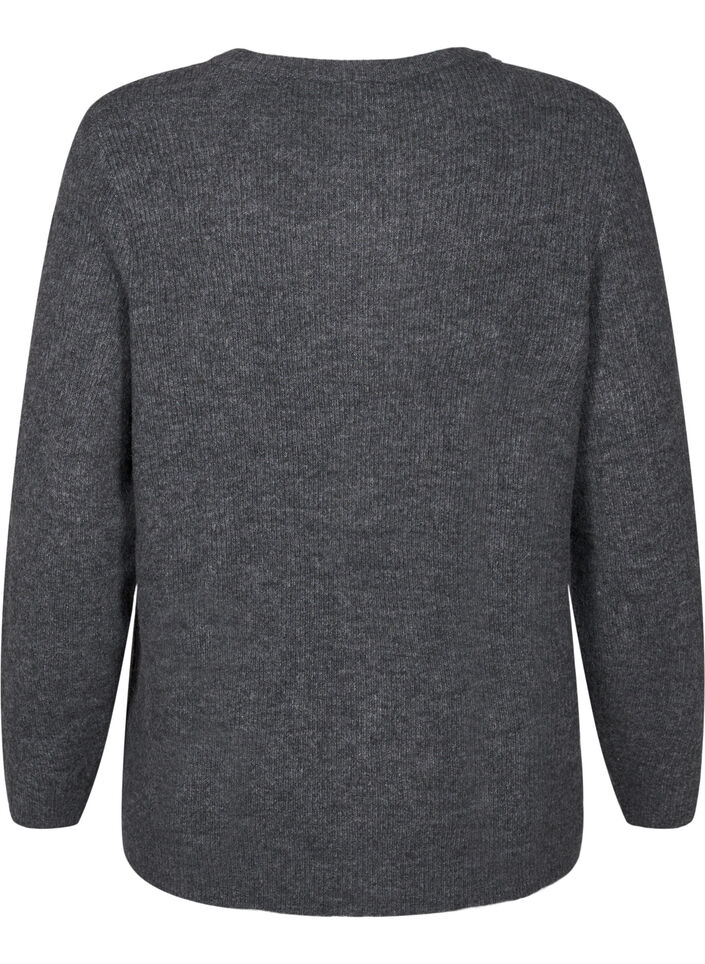 Melange-Pullover mit Rundhalsausschnitt, Dark Grey Black Mel., Packshot image number 1
