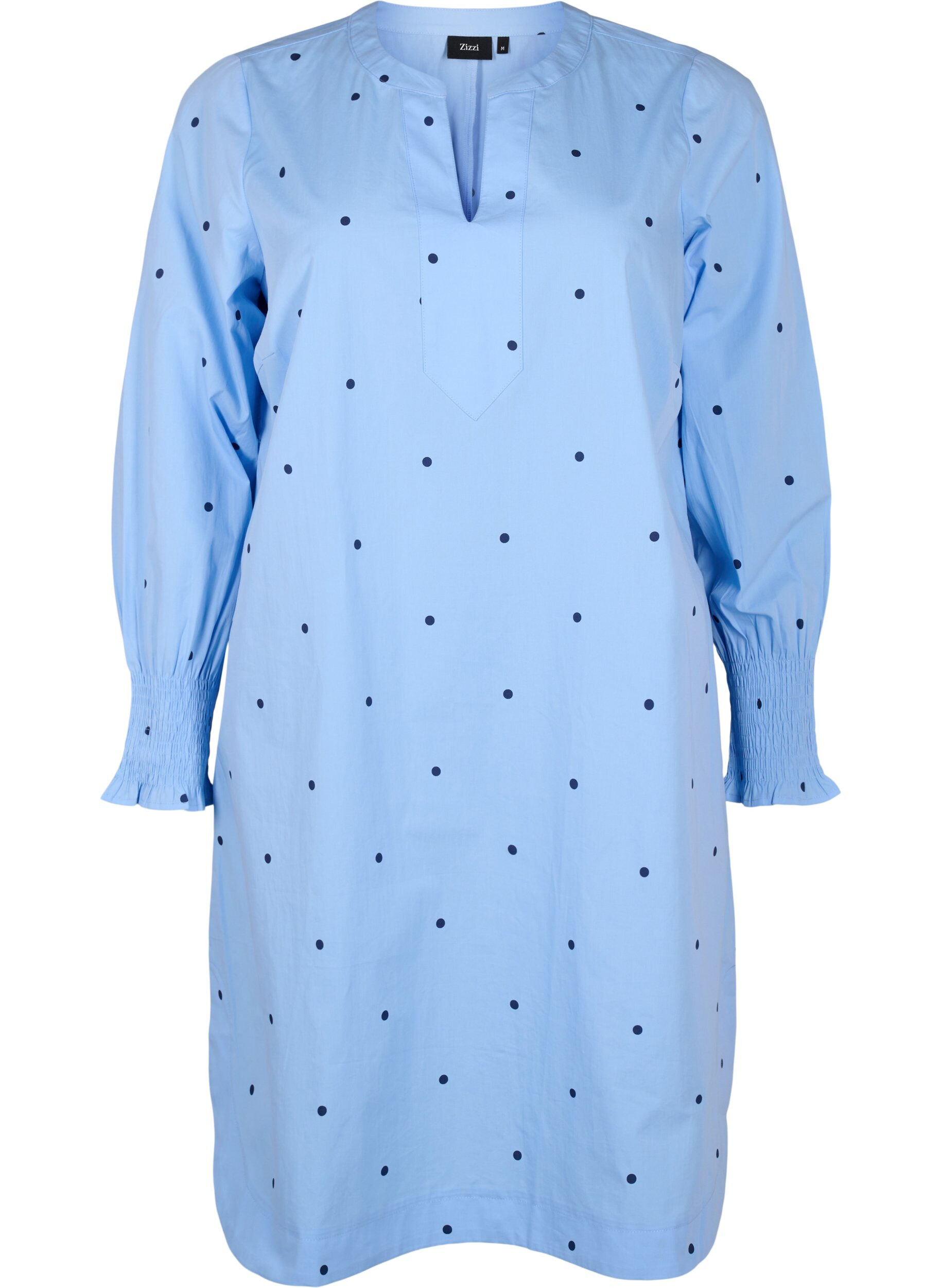 Zizzi Kleid mit Polka Dots und langen &Auml;rmeln, Blau, Packshot image number 0