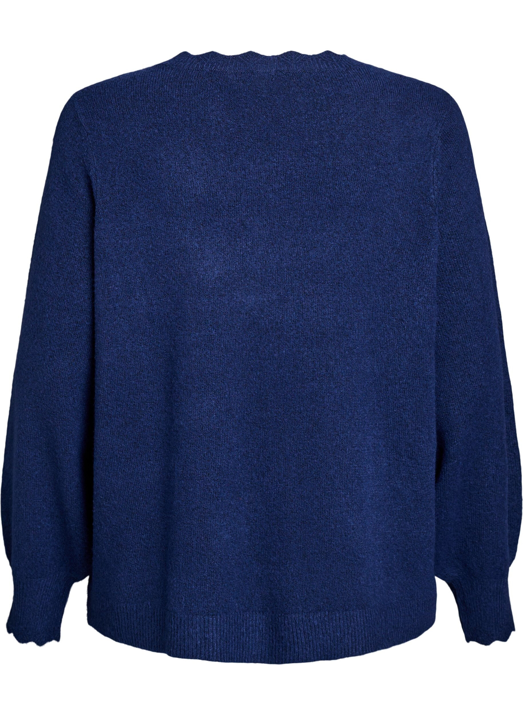 Zizzi Strickbluse mit Wellenkante, Blau, Packshot image number 1