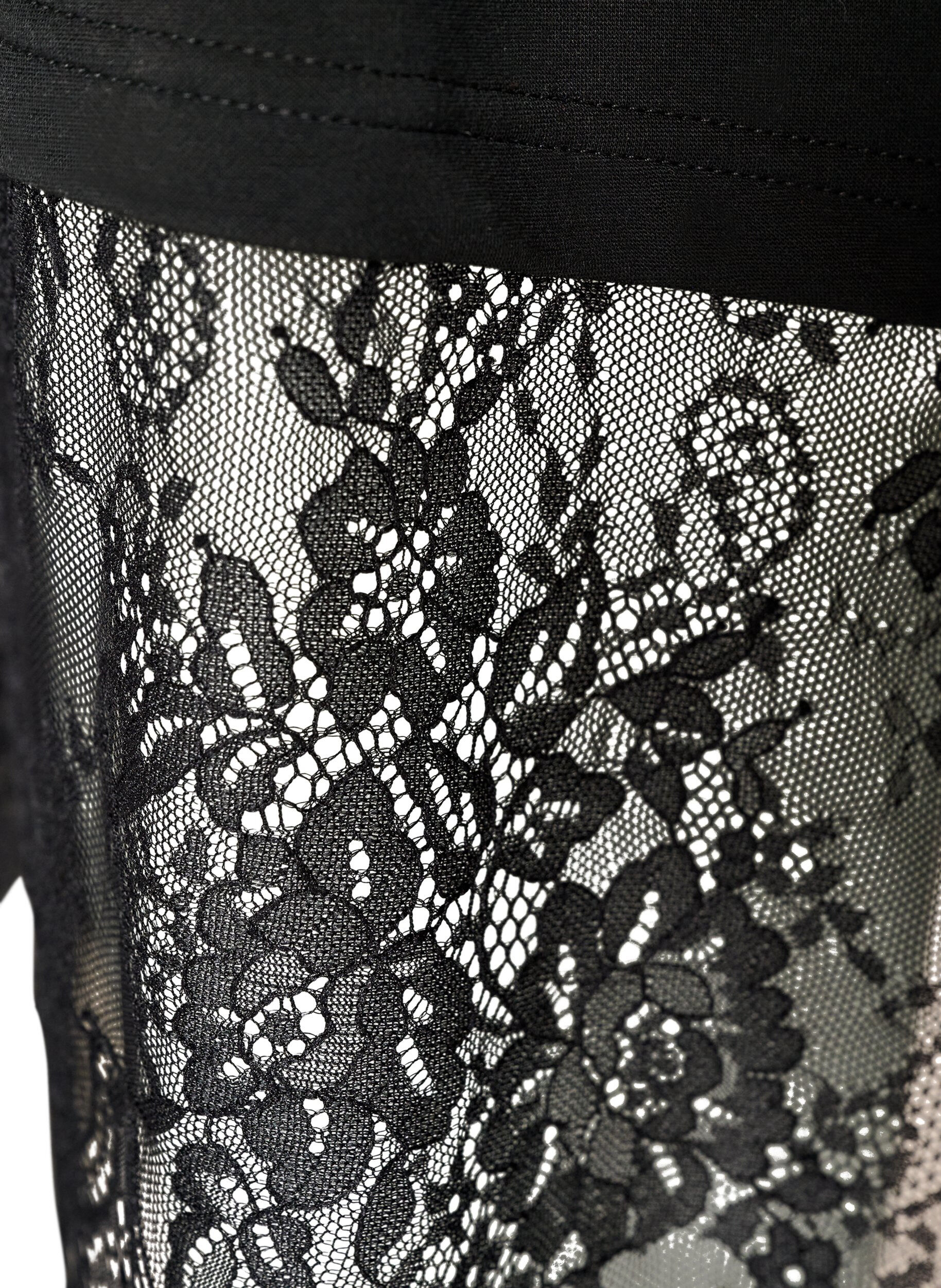 ZizziBluse mit Mesh-&Auml;rmeln und Spitzenbesatz, Schwarz, Packshot image number 3