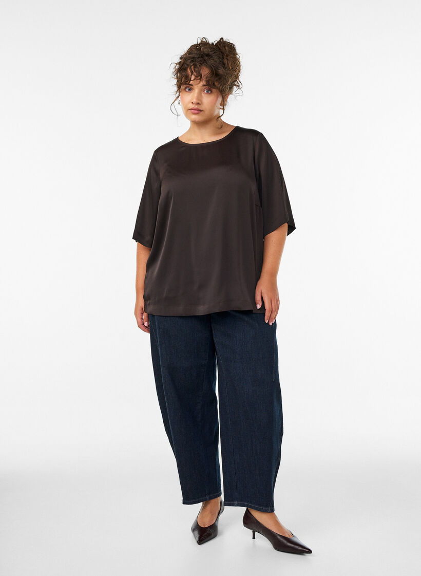 Bluse aus Satin mit ellenbogenlangen &Auml;rmeln, Braun, Model image number 1