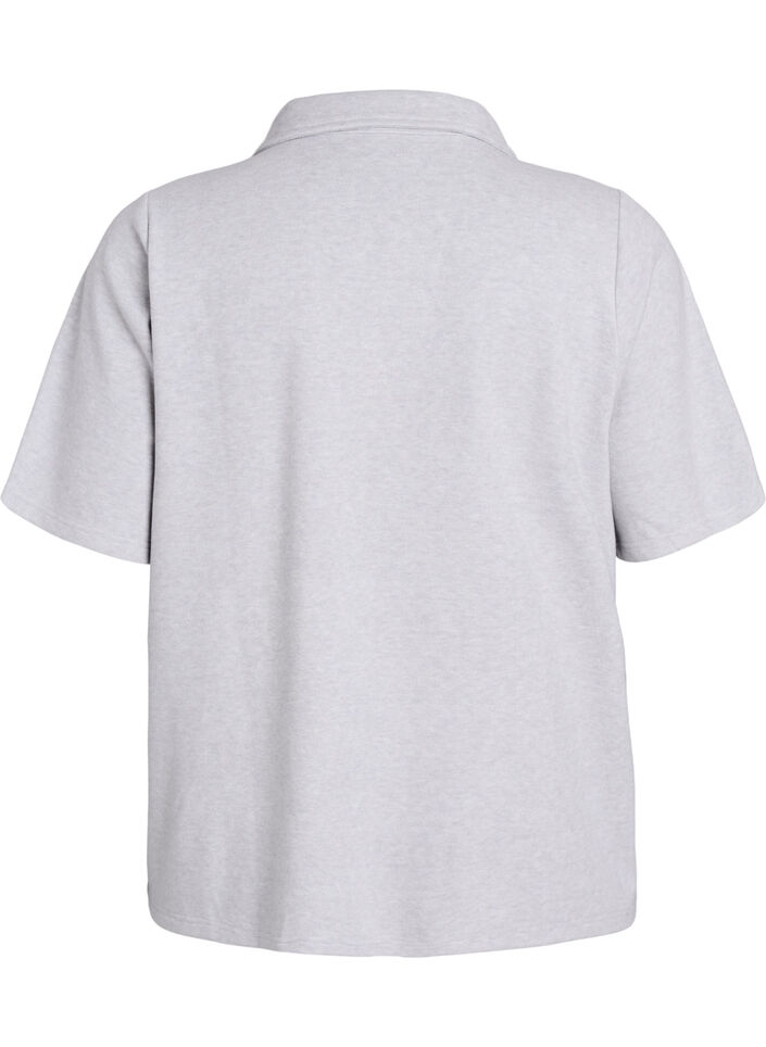 Jersey Bluse mit Kragen und kurzen Ärmeln, Grau, Packshot image number 1