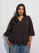 Bluse mit 3/4-&Auml;rmeln und R&uuml;schendetails, Braun, Model image number 0