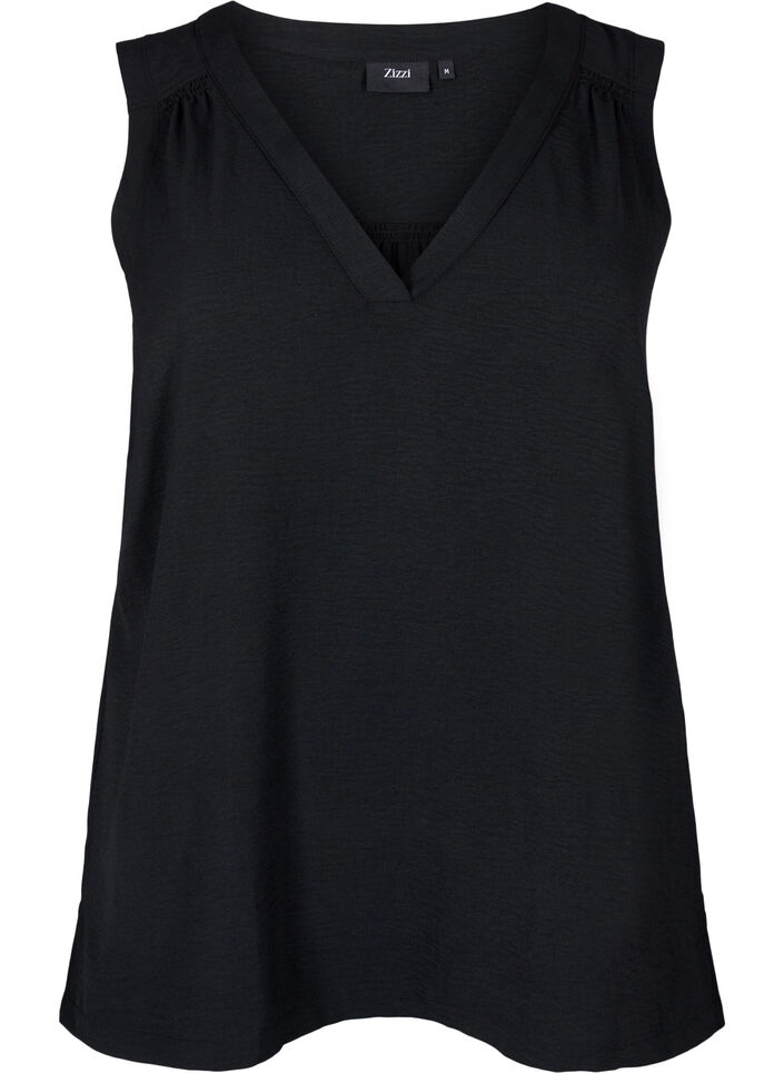 &Auml;rmelloses Oberteil mit Faltendetails, Schwarz, Packshot image number 0