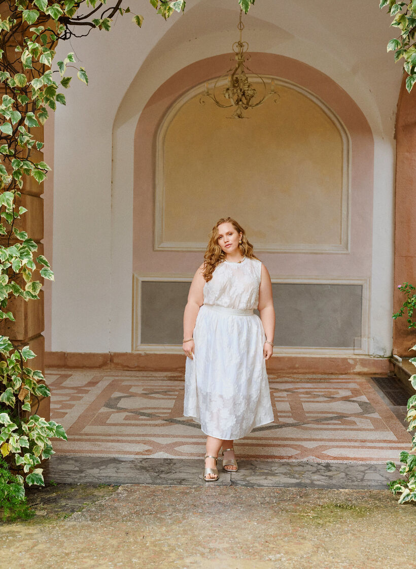 Gebl&uuml;mter Midi-Rock aus Jacquard, Vanille, Image image number 0