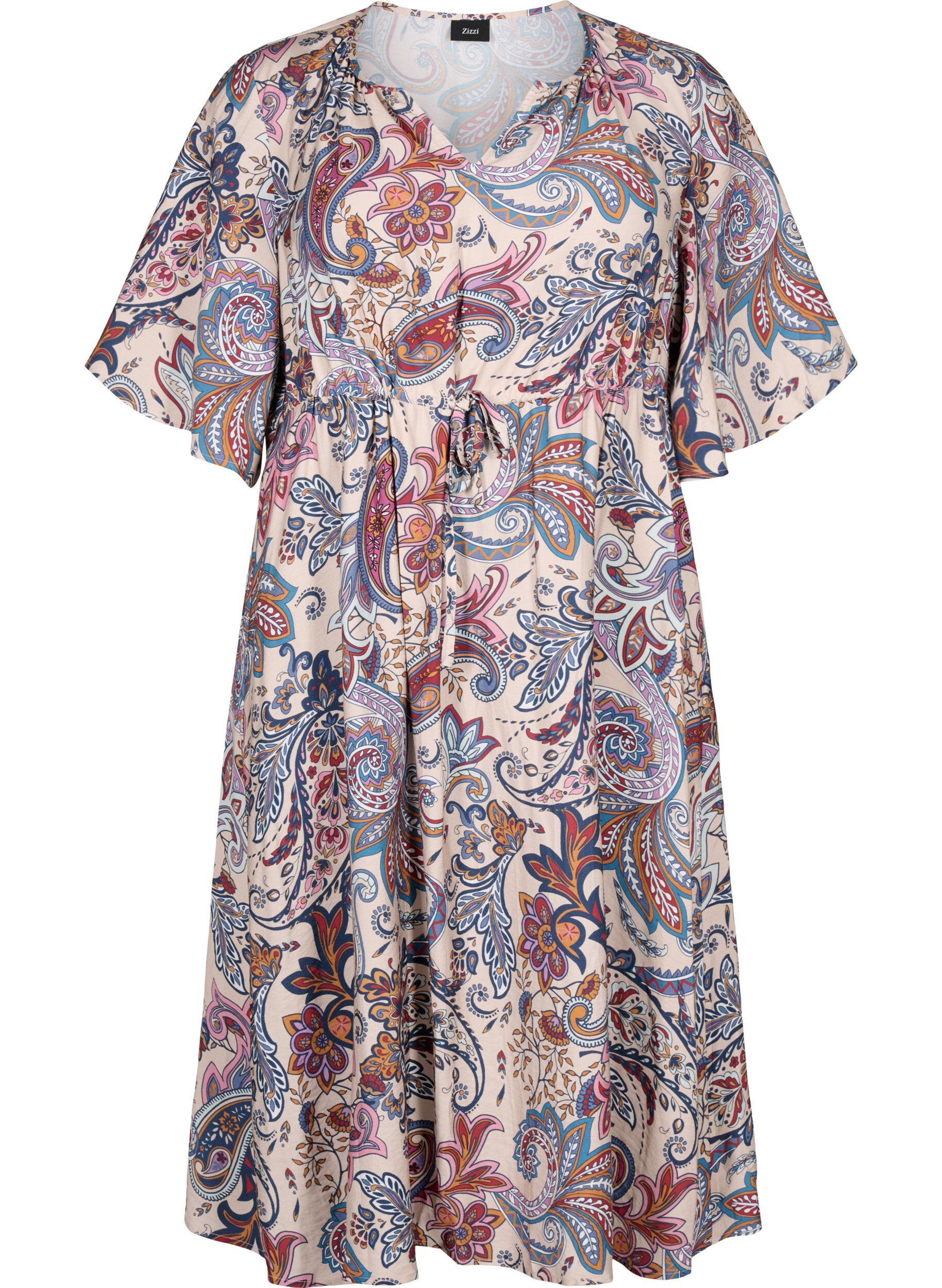 Zizzi Kurz&auml;rmliges Viskosekleid im Paisley-Print, Sand Do. Paisley AOP, Packshot image number 0