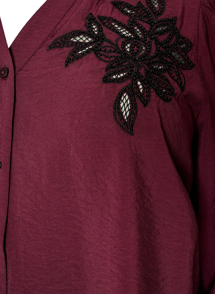 Hemdbluse mit aufgestickten Blumenapplikationen, Rot, Packshot image number 2