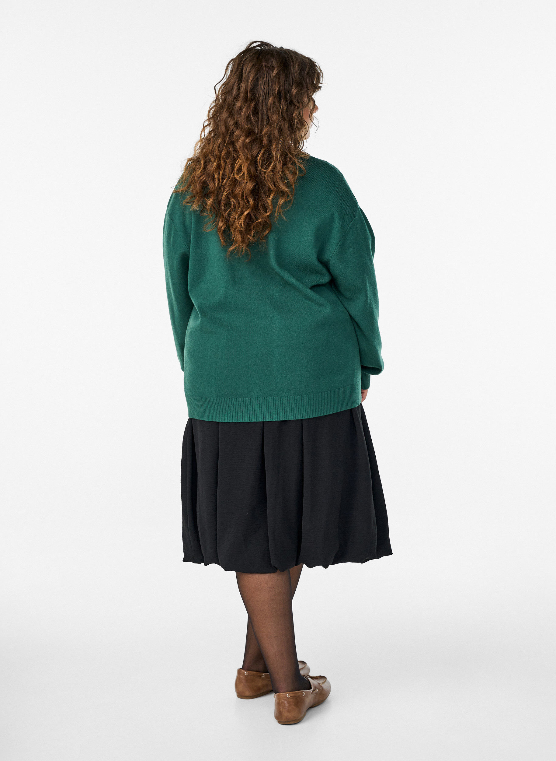 Zizzi Mittellanger Ballonrock mit elastischem Bund, Schwarz, Model image number 1