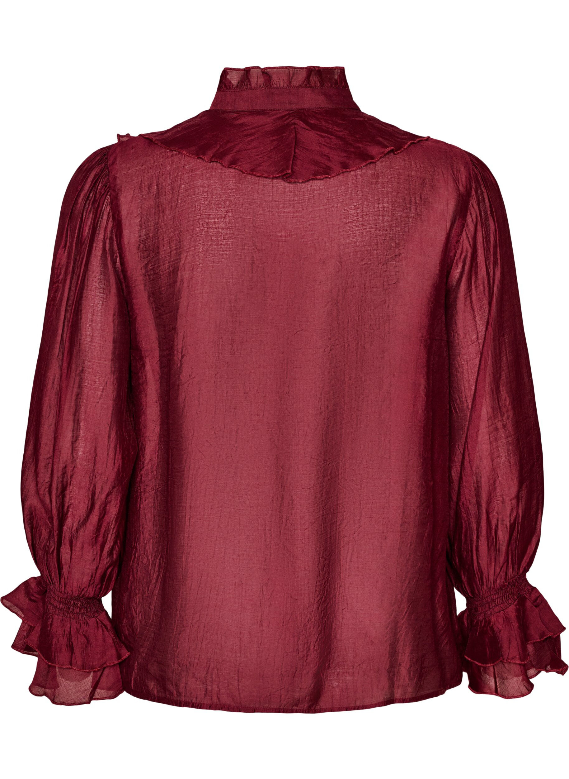 ZizziViskosebluse mit R&uuml;schen und langen &Auml;rmeln, Rot, Packshot image number 1